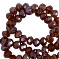 Faceted glass beads 8x6mm disc Russet brown-amber pearl shine coating